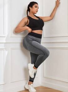 SHEIN Yoga Futuristic 大碼無縫高彈力運動型文胸和寬腰帶緊身打底褲 - 彩色 - 查看 4