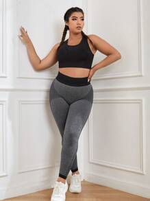 SHEIN Yoga Futuristic 大碼無縫高彈力運動型文胸和寬腰帶緊身打底褲 - 彩色 - 查看 6