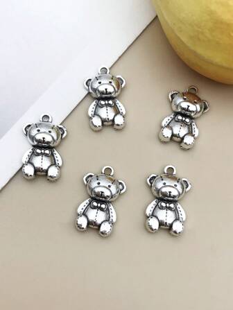 20入組可愛風格銀色鋅合金小熊吊墜可用於DIY耳環和項鍊
