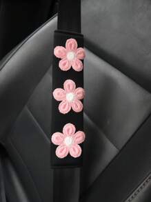 2pcs Flower Decor Fabric Car Seat Belt Cover