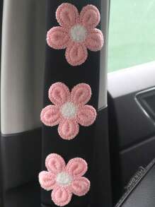 2pcs Flower Decor Fabric Car Seat Belt Cover