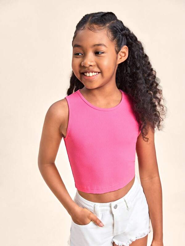 SHEIN Kids EVRYDAY Girls Solid Ribbed Knit Tank Top SHEIN UK
