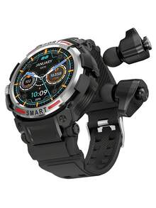 1pc Black Silicone Sporty Date Chronograph Heart Rate Monitoring Water Resistant Round Dial Smart Watch, Compatible With Androids iPhone - Black - View 2