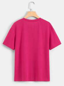 SHEIN EZwear Cactus And Letter Graphic Tee - Hot Pink - View 2