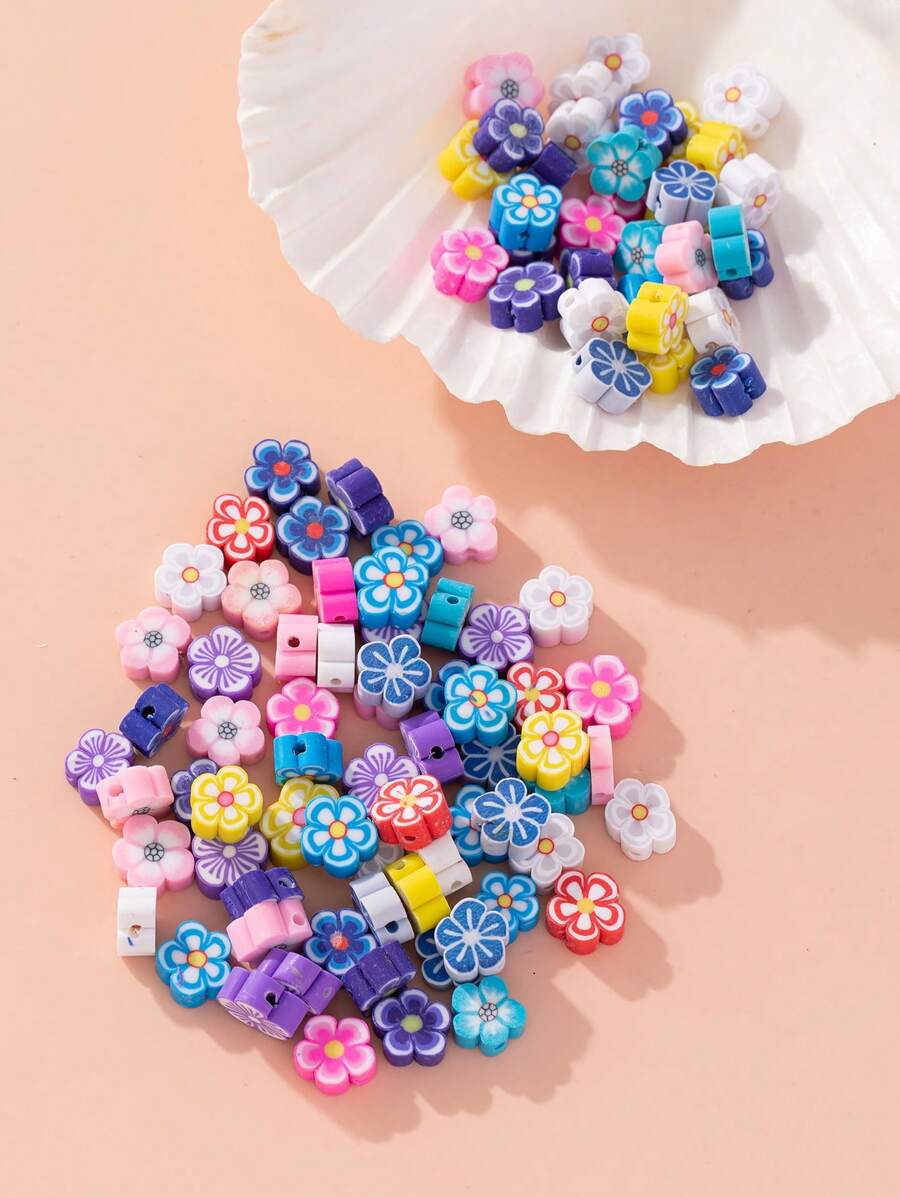 100pcs/set Random Fashion PMMA Flower Design DIY Bead For Women For DIY Jewelry Making - Multicolor - View 1