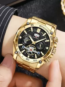 VA VA VOOM 1 Peça Relógio de Quartzo com Discadora Redonda da Moda, Pulseira de Aço Inoxidável Dourado, para o Dia a Dia, como Presente do Dia dos Pais ou Presente para Estudantes Voltando à Escola