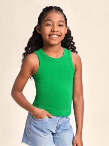 SHEIN Chicas Top tank unicolor - Verde - Ver 1