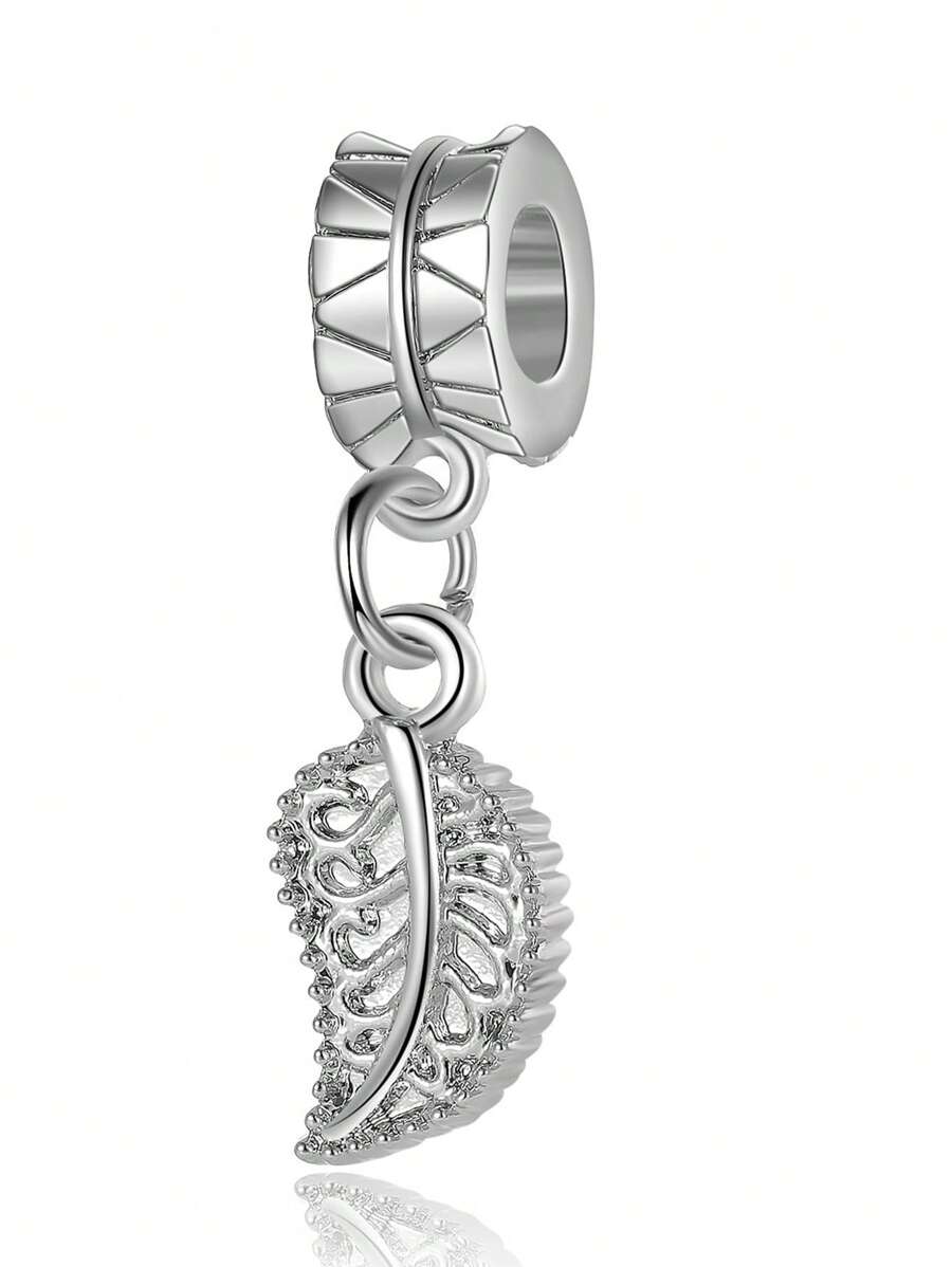 1入組時尚鋅合金樹葉DIY吊墜適合女士DIY首飾製作 - 銀色 - 查看 1