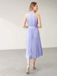 MOTF PREMIUM PLEATED SATIN HALTER DRESS - Lilac Purple - View 8