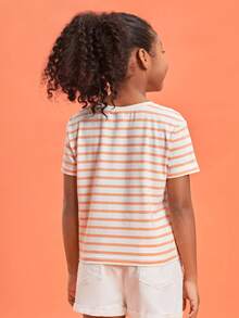 SHEIN Chicas Camiseta con estampado de rayas - Multicolor - Ver 2