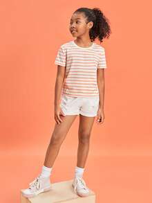 SHEIN Chicas Camiseta con estampado de rayas - Multicolor - Ver 3