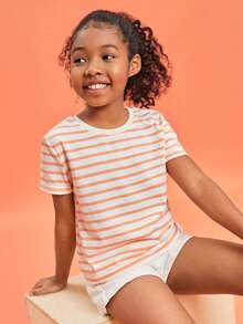 SHEIN Chicas Camiseta con estampado de rayas - Multicolor - Ver 4