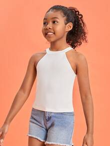 SHEIN Chicas Top halter unicolor - Blanco - Ver 2