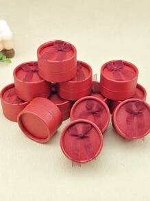 12 piezas Caja redonda de anillo de papel de decoración de arco - Rojo - Ver 2
