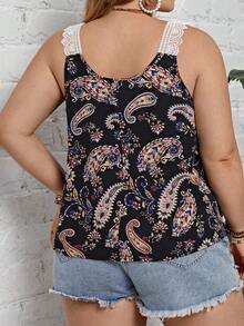 SHEIN VCAY Áo hai dây Plus Size Tương phản ren Paisley Boho - màu đen - Xem 2