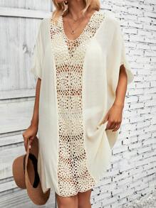 Breezaya 拼接鉤織蝙蝠袖罩衫連衣裙 - 杏色 - 查看 5