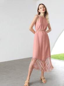 MOTF PREMIUM ÁO DÂY LINEN FRINGE HALTER KHÔNG CÓ DÂY - Màu Hồng  San hô - Xem 6