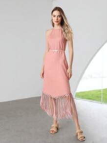 MOTF PREMIUM ÁO DÂY LINEN FRINGE HALTER KHÔNG CÓ DÂY - Màu Hồng  San hô - Xem 5