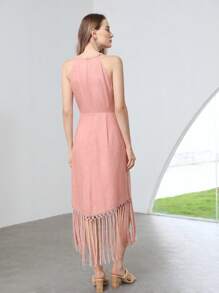 MOTF PREMIUM ÁO DÂY LINEN FRINGE HALTER KHÔNG CÓ DÂY - Màu Hồng  San hô - Xem 9