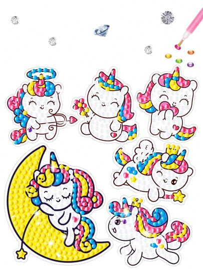 5入組PMMA DIY鑽石畫可愛卡通獨角獸設計DIY鑽石無框畫適合家用