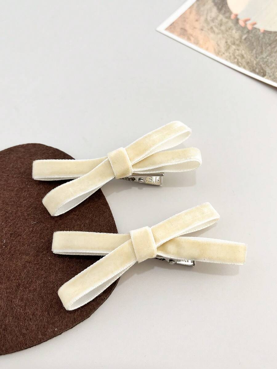 2 chiếc nơ nữ trang trí kẹp tóc phong cách ngọt ngào - Màu be - Xem 1
