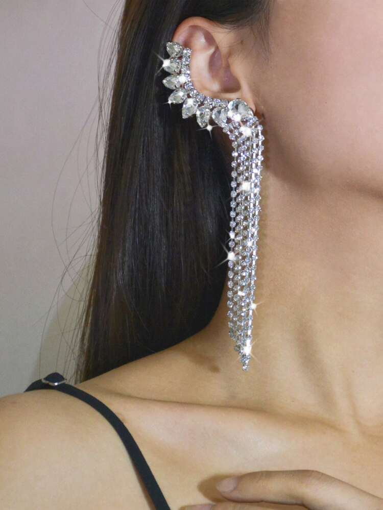 1pair Luxury Cubic Zirconia Tassel Drop Earrings For Women For Daily Decoration Copper Jewelry