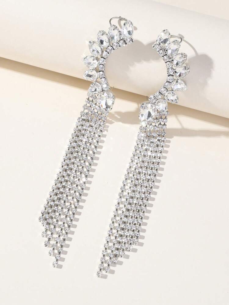 1pair Luxury Cubic Zirconia Tassel Drop Earrings For Women For Daily Decoration Copper Jewelry