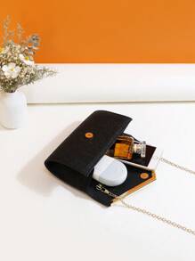 Small Envelope Bag Glitter Metal Decor Chain Strap, Perfect Bride Purse For Wedding, Prom & Party Events - Black - View 4