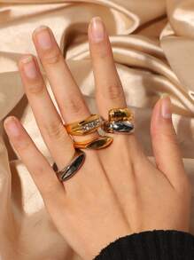 Uworld 1pc Classic Minimalist Fashion Chunky Stainless Steel Rings For Party Gift - Multicolor - View 4