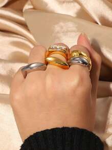 Uworld 1pc Classic Minimalist Fashion Chunky Stainless Steel Rings For Party Gift - Multicolor - View 8