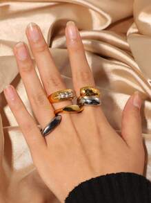 Uworld 1pc Classic Minimalist Fashion Chunky Stainless Steel Rings For Party Gift - Multicolor - View 9