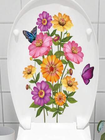 1入組PVC馬桶蓋現代花朵圖案馬桶蓋貼花適用於浴室