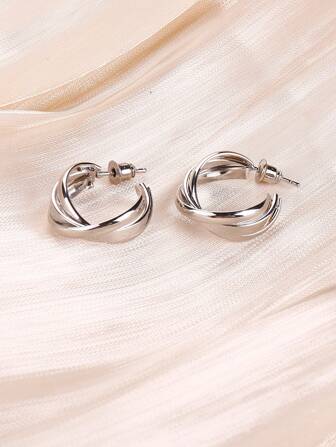 1雙時尚簡約鐵扭結細節開口耳環適合女士日常裝飾