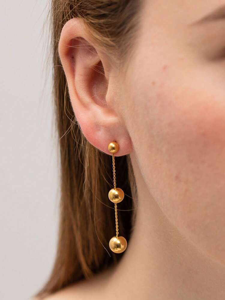 1pair Beads Pendant Earring Classic Minimalist Elegant Earrings Women Anniversary, Stainless Steel Jewelry