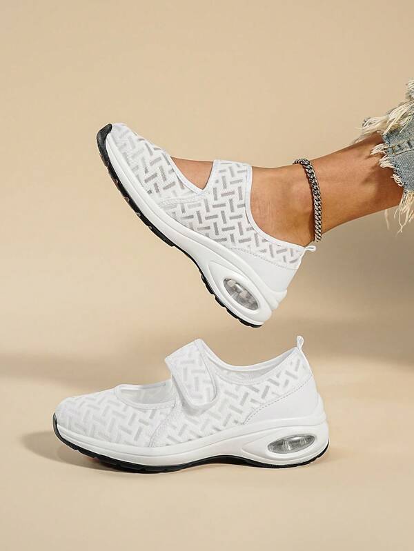 Sporty Sneakers For Women, Minimalist Hook-and-loop Fastener Strap Slip On Shoes