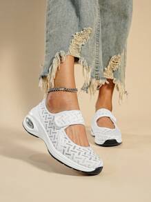 Sporty Sneakers For Women, Minimalist Hook-and-loop Fastener Strap Slip On Shoes - White - View 2