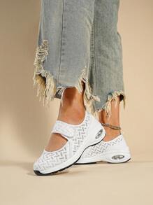 Sporty Sneakers For Women, Minimalist Hook-and-loop Fastener Strap Slip On Shoes - White - View 3