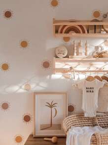 6 miếng dán tường phong cách Boho Sun Nordic trang trí nhà cửa, decal dán tường hình mặt trời tự dính, chống thấm nước, hình hoạt hình phong cách Bohemia, tranh dán tường trang trí nội thất phòng. - Màu be - Xem 1