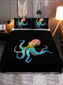 3pcs/set Octopus Pattern Bedspread Set, Modern Polyester Bedspread Set For Bedroom,  All Season - Multicolor - View 3