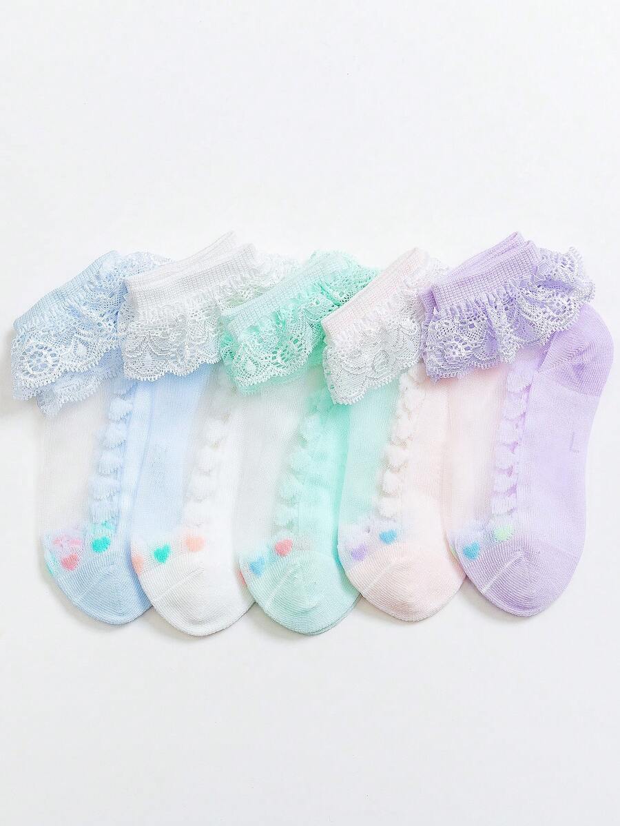 5 Pairs/Set Summer Girls Lace Crystal Silk Short Socks Princess Socks Elegant Style All-Match Short Socks For Little Girls - Multicolor - View 1