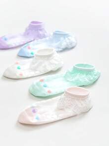 5 Pairs/Set Summer Girls Lace Crystal Silk Short Socks Princess Socks Elegant Style All-Match Short Socks For Little Girls - Multicolor - View 4