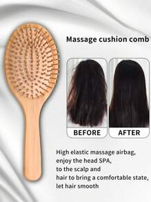 Bamboo Oval Massage Cushion Comb Hair Brush - Apricot - View 1