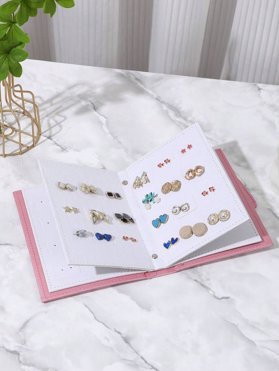 1pc PU Jewelry Box, Creative Book Shaped Pink Multifunction Jewelry Storage Box For Home And Travel - Pink - View 1