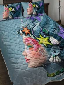 3pcs/set Figure Graphic Bedspread Set, Modern Fabric Bedspread Coverlet Set For Bedroom - Multicolor - View 4