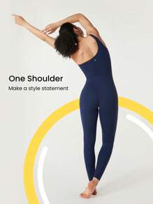 GLOWMODE 24" FeatherFit™ One Shoulder Tummy Control Shapewear Sports Bodysuit Low Impact Yoga Daily Summer