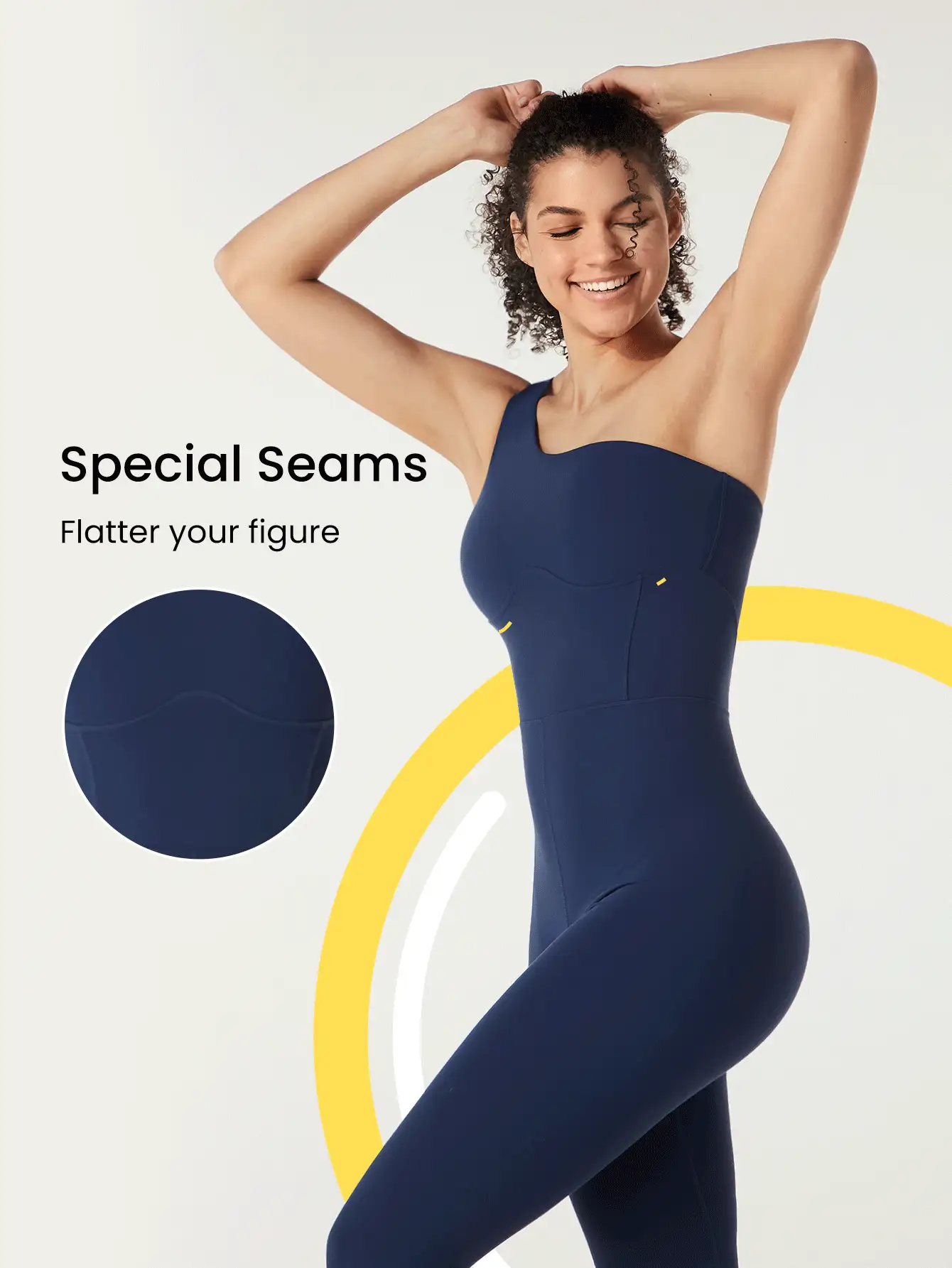 GLOWMODE 24" FeatherFit™ One Shoulder Tummy Control Shapewear Sports Bodysuit Low Impact Yoga Daily Summer