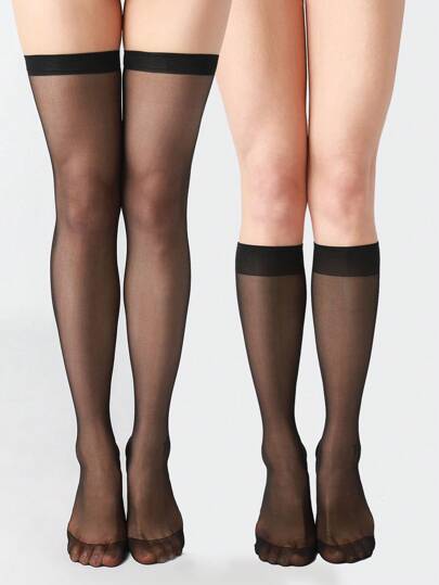 1pair Solid Over The Calf Socks & 1pair Over The Knee Socks, Cozy