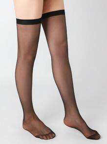 1pair Solid Over The Calf Socks & 1pair Over The Knee Socks