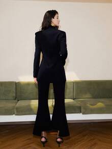 Solid Lace Up Front Blazer - Navy Blue - View 2