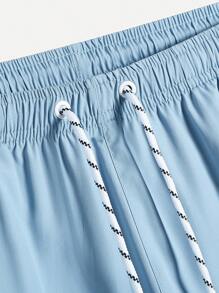 Manfinity Swimmode 男士抽繩腰素色泳裝短褲 - 霧霾藍 - 查看 4